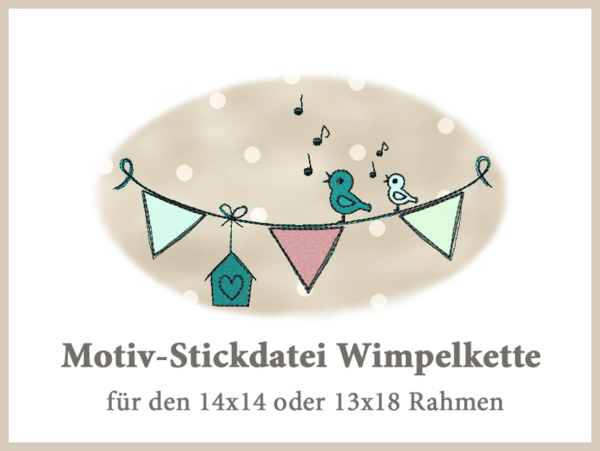 Stickdatei, Doodle-Applikation, Wimpelkette, Wimpel, Vögel