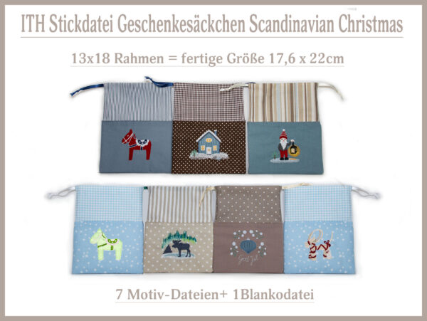 ITH Stickdatei Geschenkesäckchen 13x18 Scandinavian Christmas