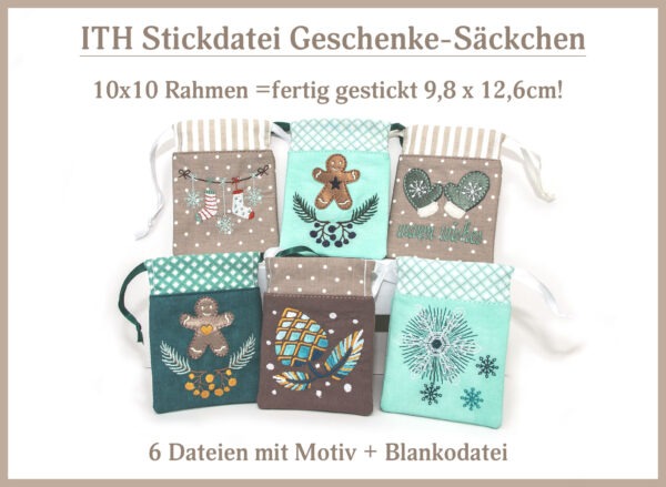 ITH Stickdatei Geschenkesäckchen 10x10 Stickrahmen Winterzeit