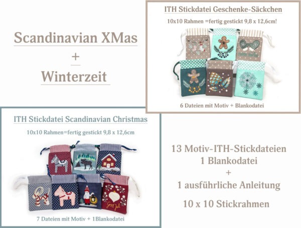 ITH Stickdatei Geschenkesäckchen 10x10 Winterzeit +Scandinavian XMas