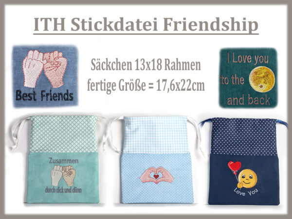 ITH Stickdatei Geschenkesäckchen 13x18 Friendship