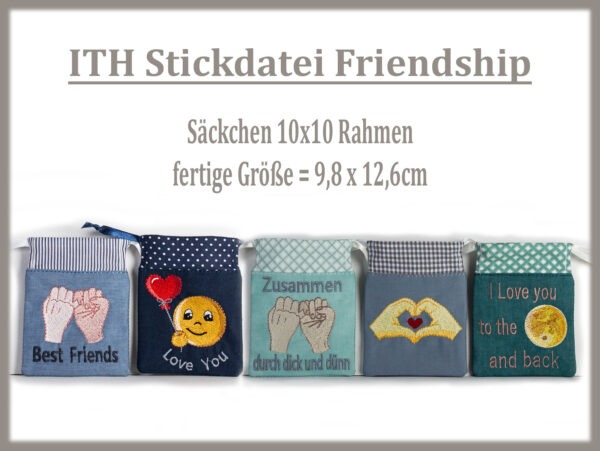 ITH Stickdatei Geschenkesäckchen 10x10 Friendship